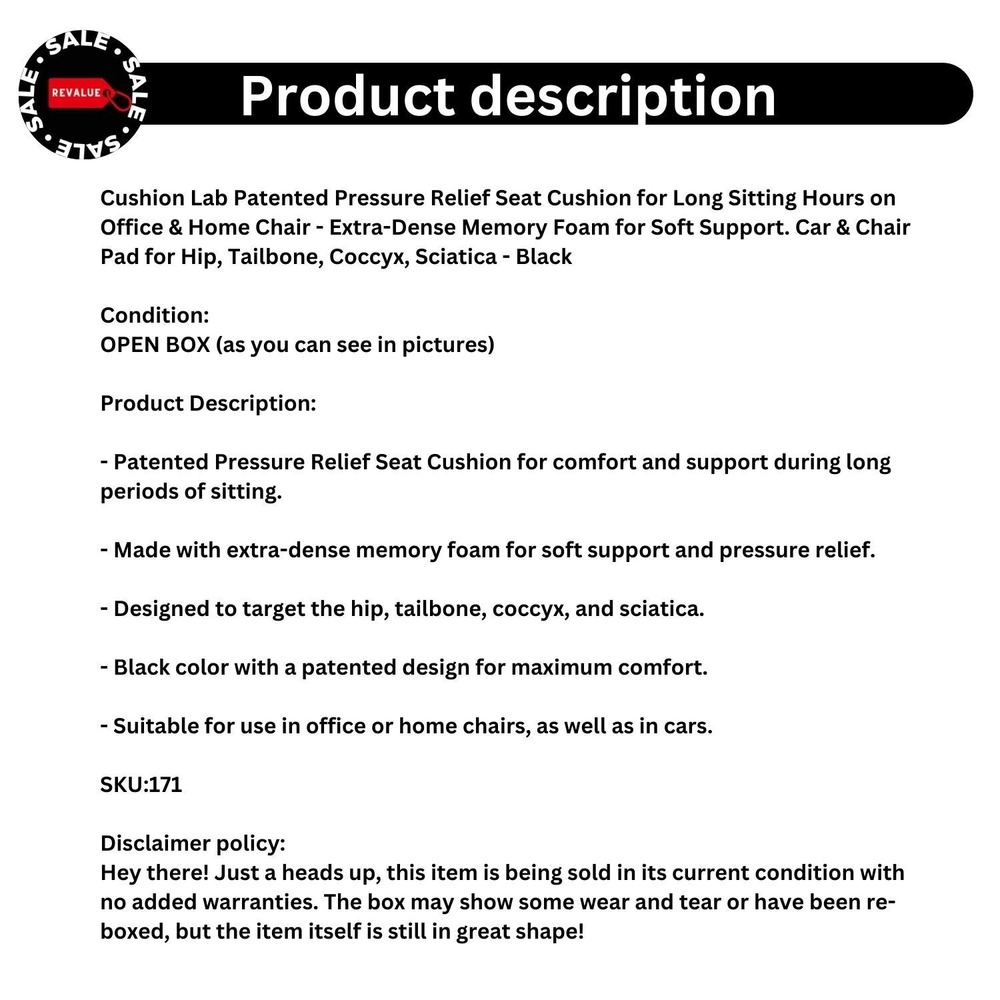Cushion Lab Patented Pressure Relief Seat Cushion for Long Sitting Hours Memory - Picture 2 of 12